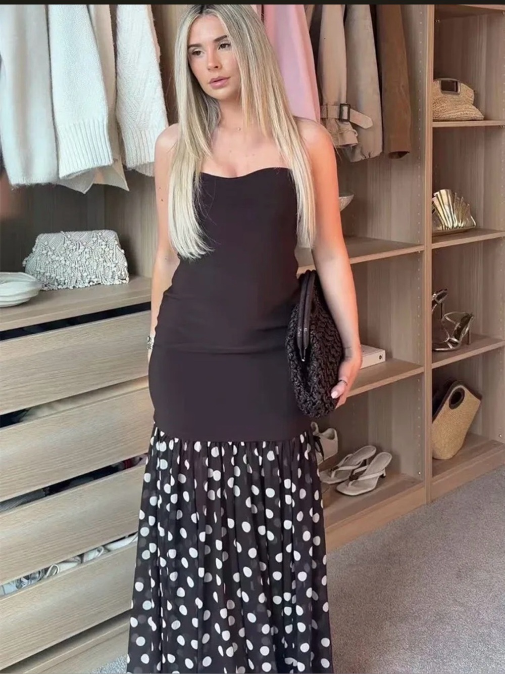 🔥🔥Zara Strapless Brown Polka Dot Mermaid Dress - Picture 12 of 13